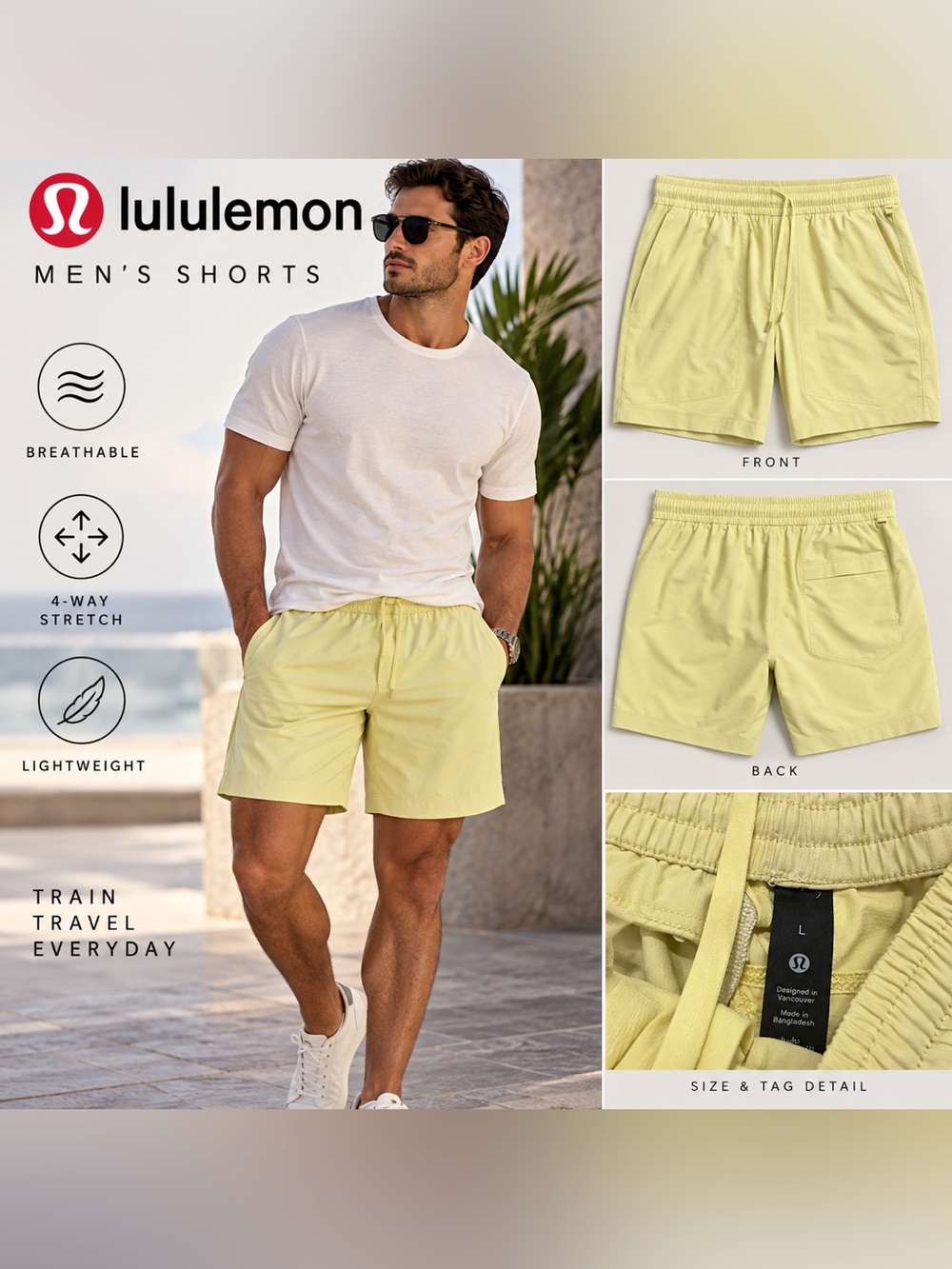 lululemon athletica Men's Pale Yellow Hybrid Shorts